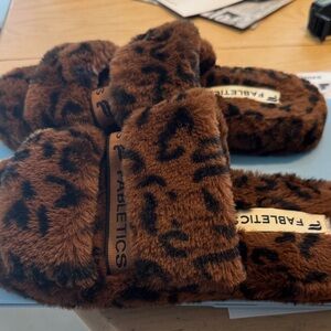 Fabletics Brown Leopard Fuzzy Slippers